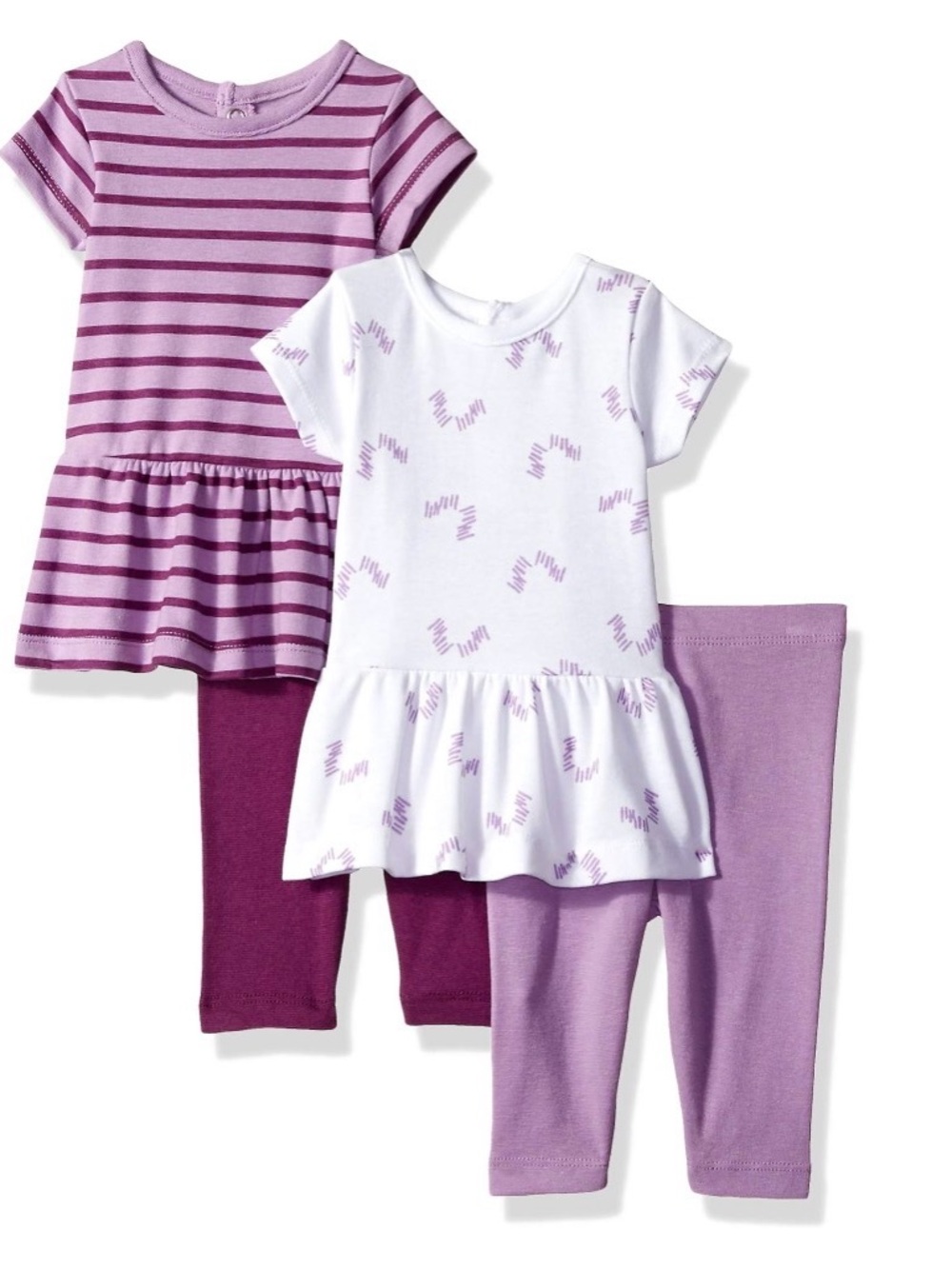 Hanes Flexy Girls Purple and Lavender 4-Piece Dress  & Legging Matching Sets NWT